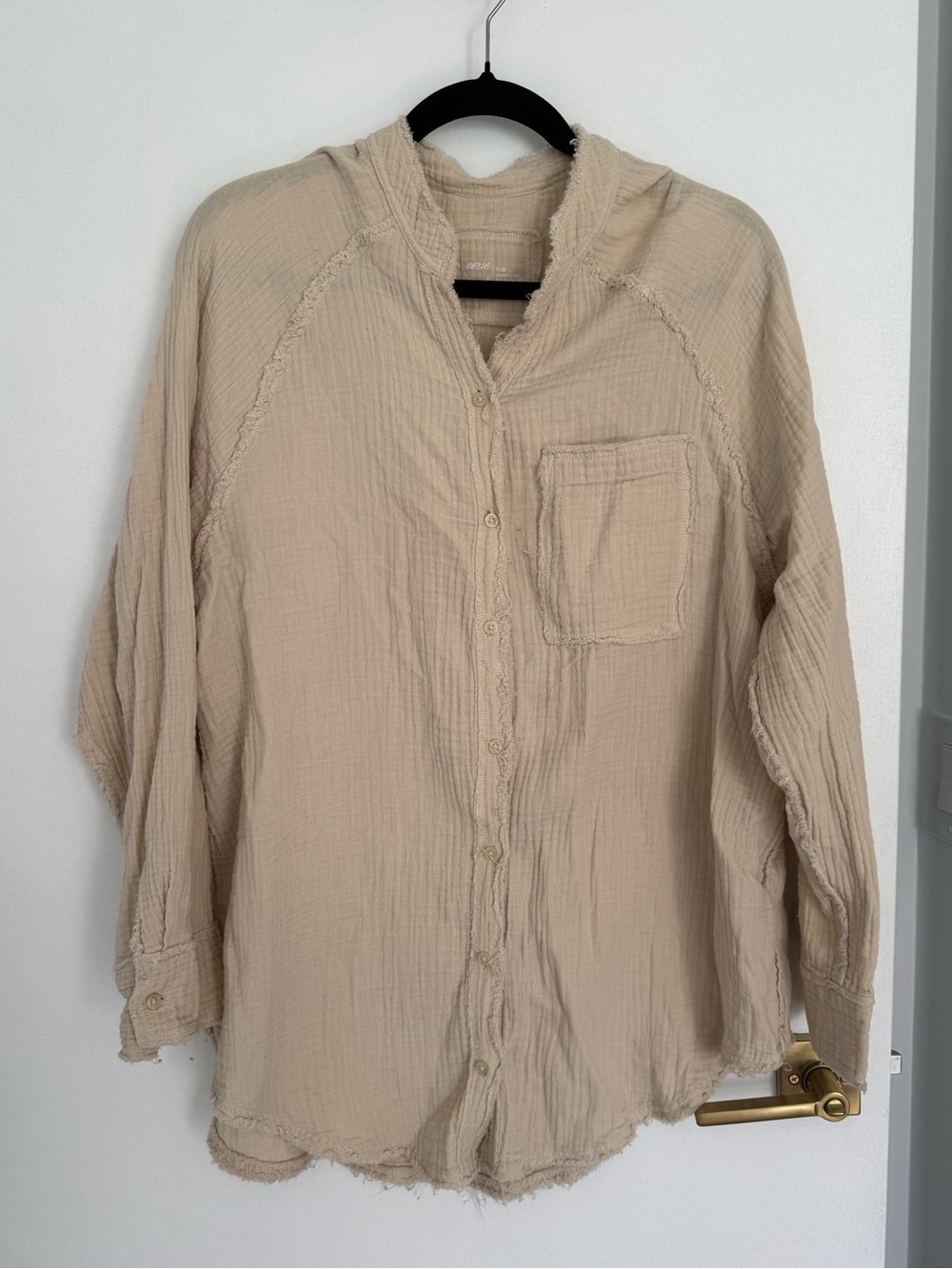 aerie Cream Button-Down Textured Shirt